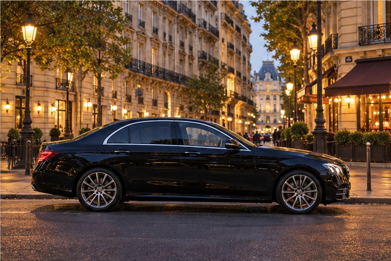 Mercedes noire illustrant le véhicule de démonstration